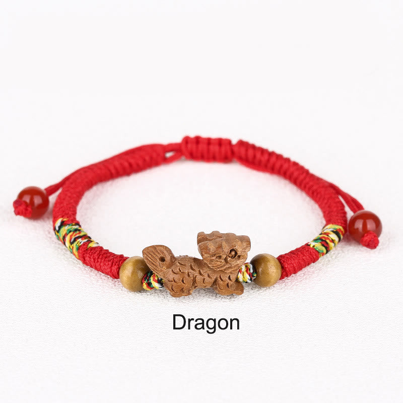 Buddha Stones Ręcznie robione Chińskie Zodiak Czerwony Sznurek Brzoskwiniowy Bransoletka Szczęścia