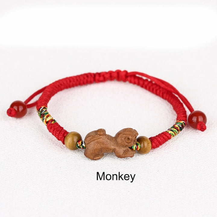 Buddha Stones Ręcznie robione Chińskie Zodiak Czerwony Sznurek Brzoskwiniowy Bransoletka Szczęścia
