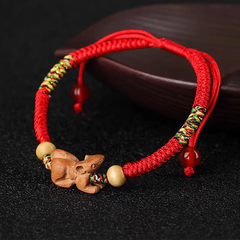 Buddha Stones Ręcznie robione Chińskie Zodiak Czerwony Sznurek Brzoskwiniowy Bransoletka Szczęścia