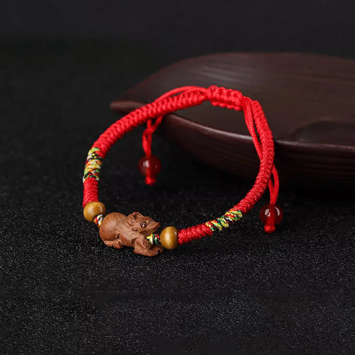 Buddha Stones Ręcznie robione Chińskie Zodiak Czerwony Sznurek Brzoskwiniowy Bransoletka Szczęścia