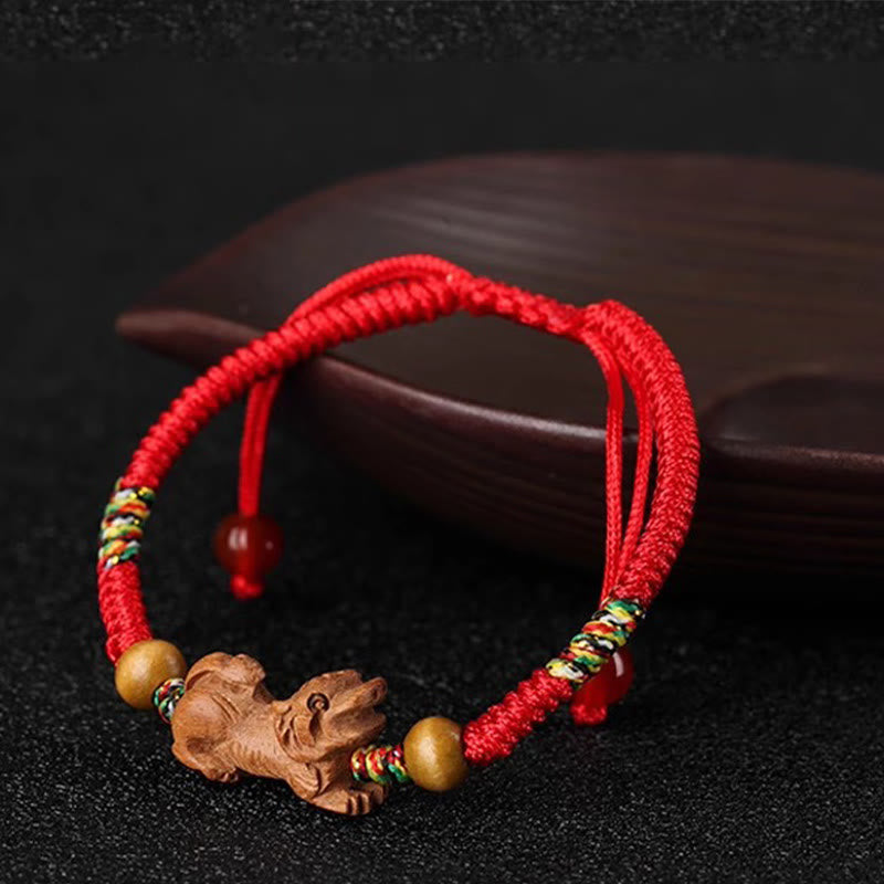 Buddha Stones Ręcznie robione Chińskie Zodiak Czerwony Sznurek Brzoskwiniowy Bransoletka Szczęścia