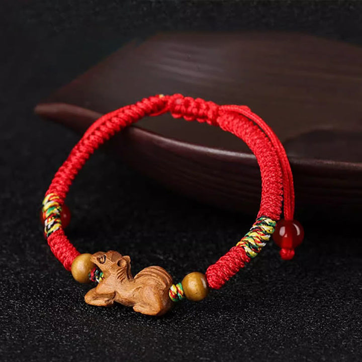 Buddha Stones Ręcznie robione Chińskie Zodiak Czerwony Sznurek Brzoskwiniowy Bransoletka Szczęścia