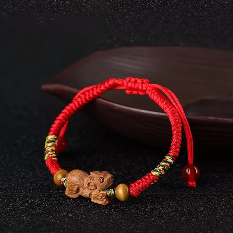 Buddha Stones Ręcznie robione Chińskie Zodiak Czerwony Sznurek Brzoskwiniowy Bransoletka Szczęścia