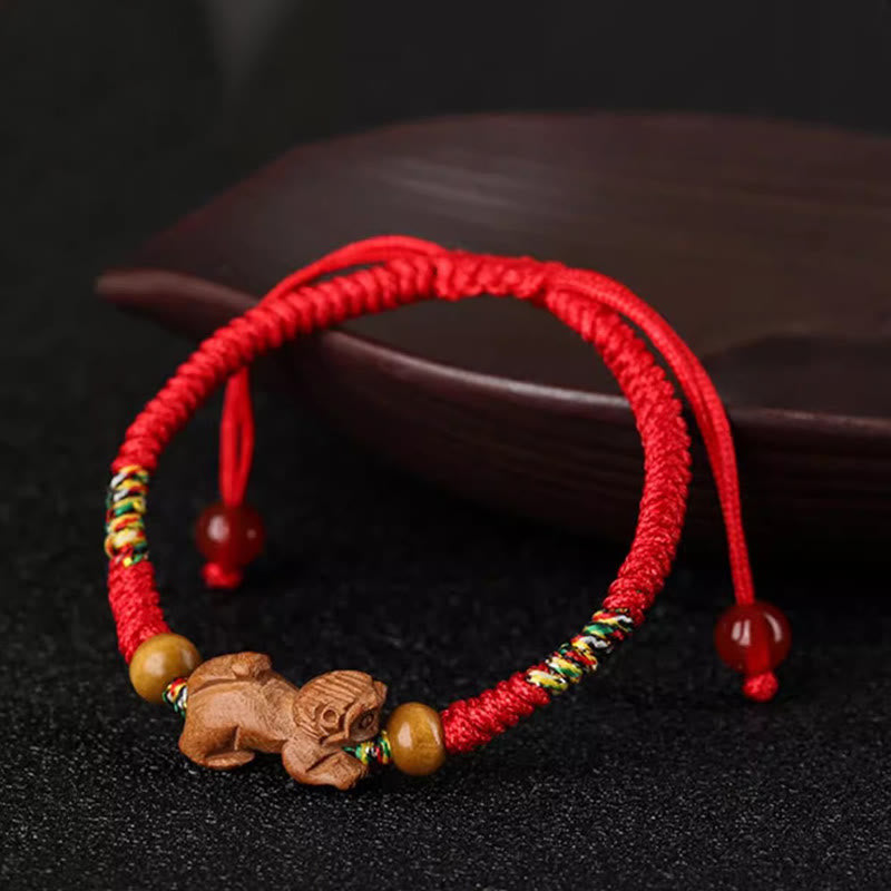 Buddha Stones Ręcznie robione Chińskie Zodiak Czerwony Sznurek Brzoskwiniowy Bransoletka Szczęścia