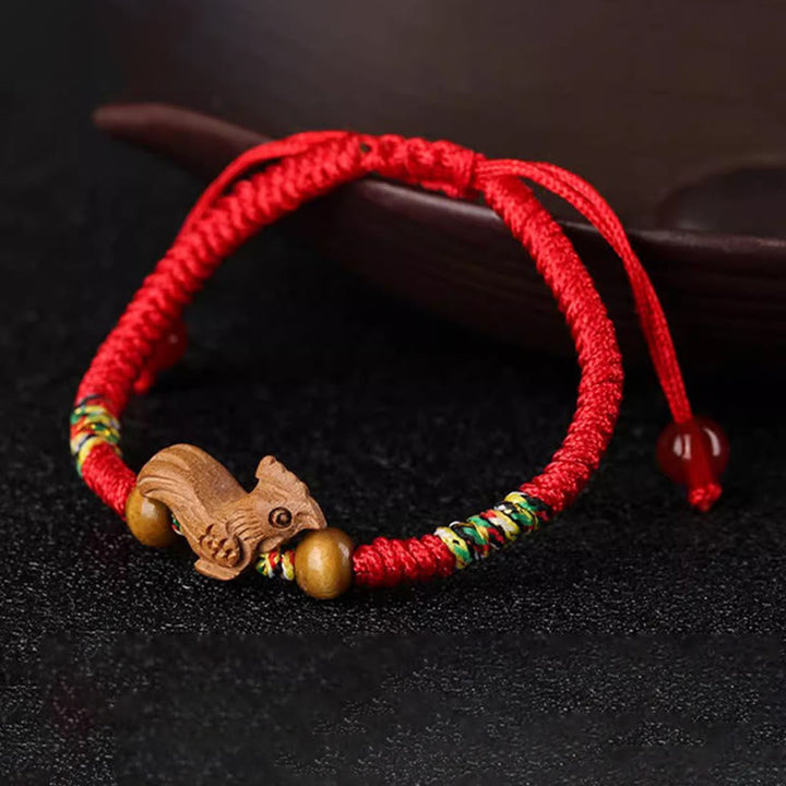 Buddha Stones Ręcznie robione Chińskie Zodiak Czerwony Sznurek Brzoskwiniowy Bransoletka Szczęścia