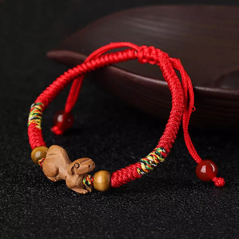 Buddha Stones Ręcznie robione Chińskie Zodiak Czerwony Sznurek Brzoskwiniowy Bransoletka Szczęścia