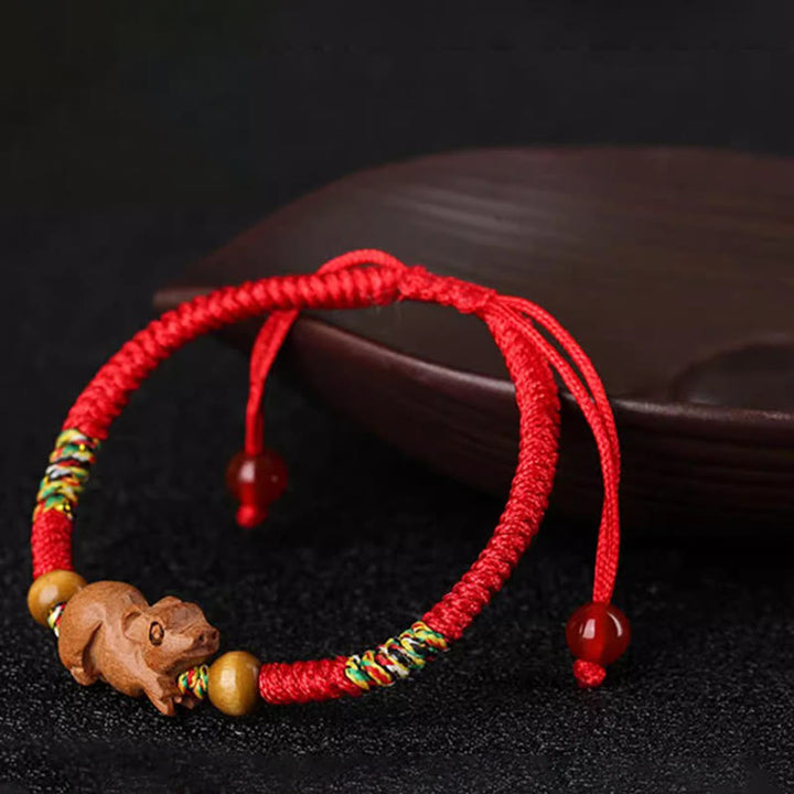 Buddha Stones Ręcznie robione Chińskie Zodiak Czerwony Sznurek Brzoskwiniowy Bransoletka Szczęścia