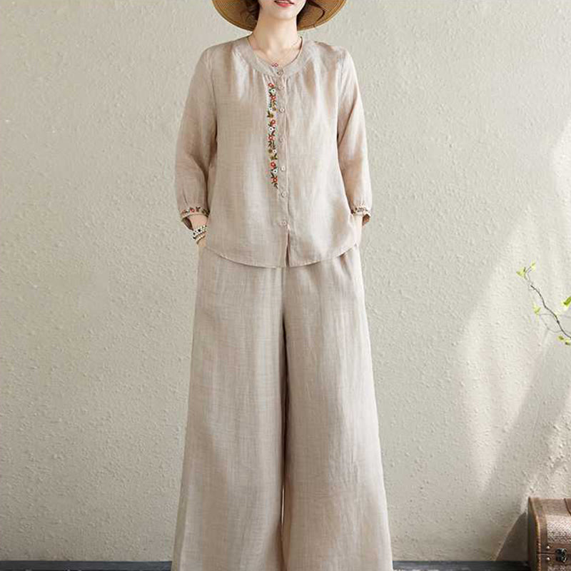 Buddha Stones 2 szt. Bawełna Haft Kwiaty Koszula Top Spodnie Medytacja Zen Tai Chi Odzież Damska Zestaw - image 17