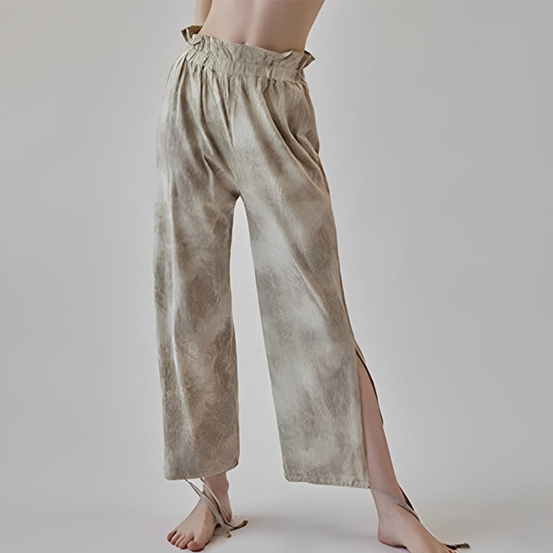Spodnie damskie z elastycznymi nogawkami i nadrukiem w kolorze atramentowym Buddha Stones Casual Trouser Ties - Pszenica - US6, UK/AU10, EU38 (XL) - image 7