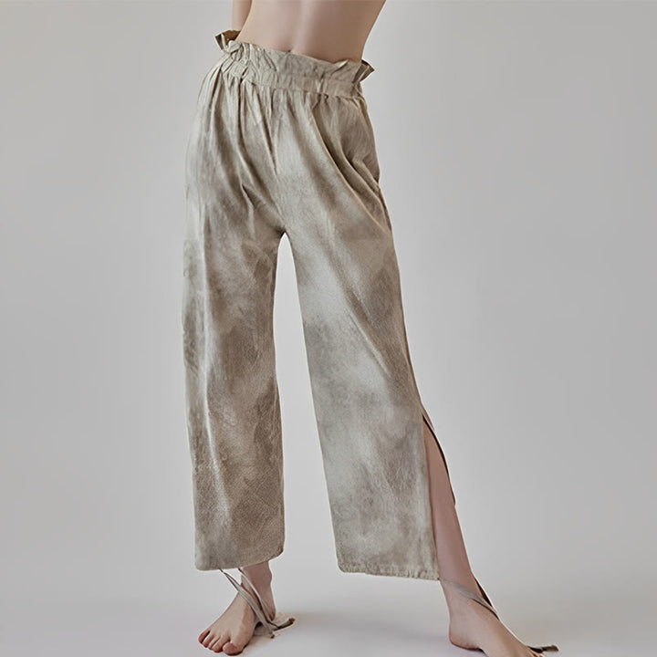 Spodnie damskie z elastycznymi nogawkami i nadrukiem w kolorze atramentowym Buddha Stones Casual Trouser Ties - Pszenica - US6, UK/AU10, EU38 (XL) - image 7