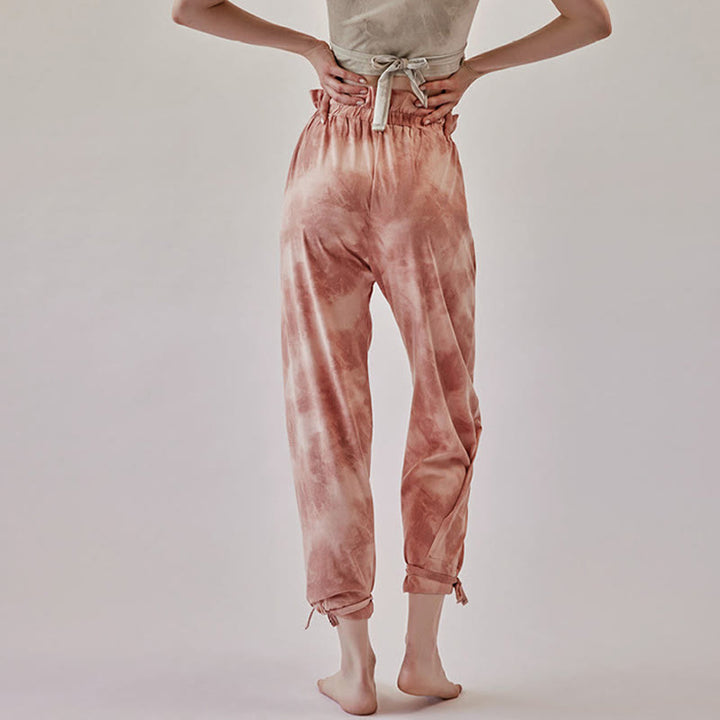 Spodnie damskie z elastycznymi nogawkami i nadrukiem w kolorze atramentowym Buddha Stones Casual Trouser Ties - LightCoral - US6, UK/AU10, EU38 (XL) - image 1