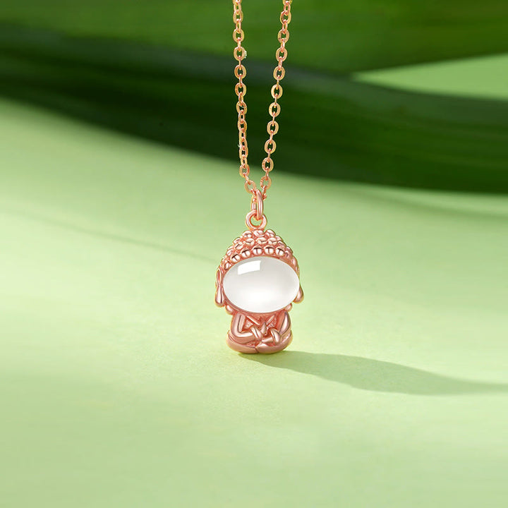 Buddha Stones 925 Srebro Sterling Chalcedon Bezpostaciowy Budda Pozytywny Naszyjnik Wisiorek - Różowe złoto - image 0