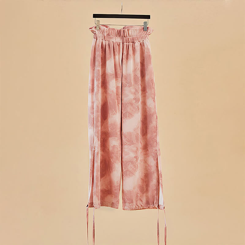 Spodnie damskie z elastycznymi nogawkami i nadrukiem w kolorze atramentowym Buddha Stones Casual Trouser Ties - image 1