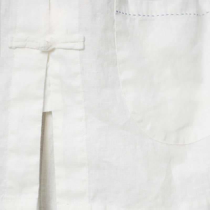 Buddha Stones Jednokolorowe Żabki Guziki Długie Rękawy Lniane Koszule Damskie Z Kieszeniami - image 23