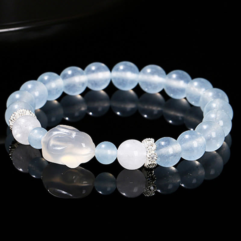 Buddha Stones Blue Chalcedon White Agate Rabbit Emotional Balance