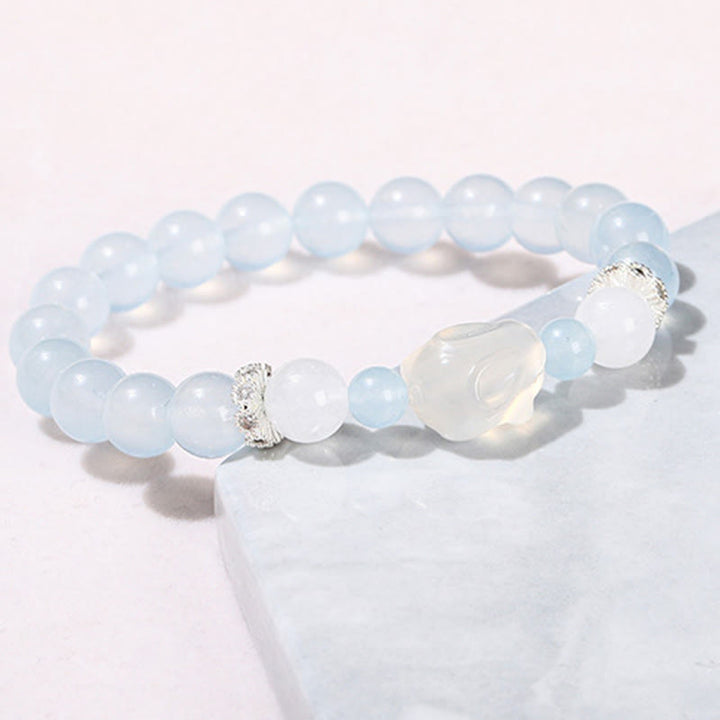 Buddha Stones Blue Chalcedon White Agate Rabbit Emotional Balance