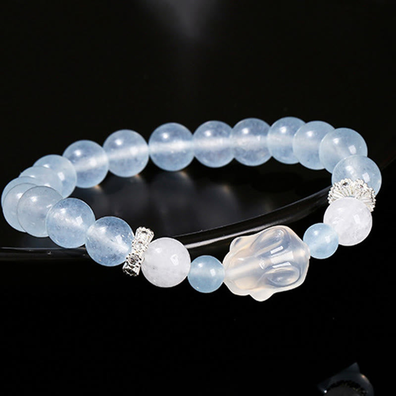 Buddha Stones Blue Chalcedon White Agate Rabbit Emotional Balance