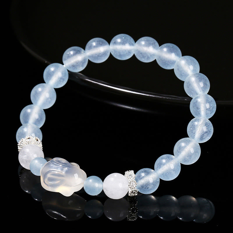 Buddha Stones Blue Chalcedon White Agate Rabbit Emotional Balance