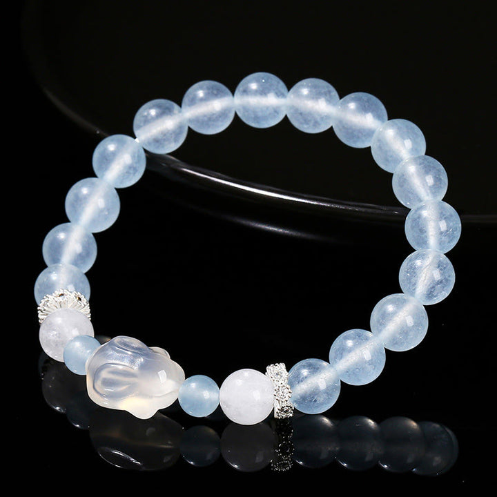Buddha Stones Blue Chalcedon White Agate Rabbit Emotional Balance