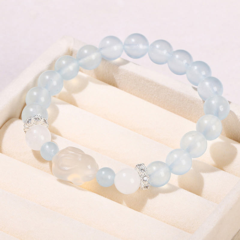 Buddha Stones Blue Chalcedon White Agate Rabbit Emotional Balance