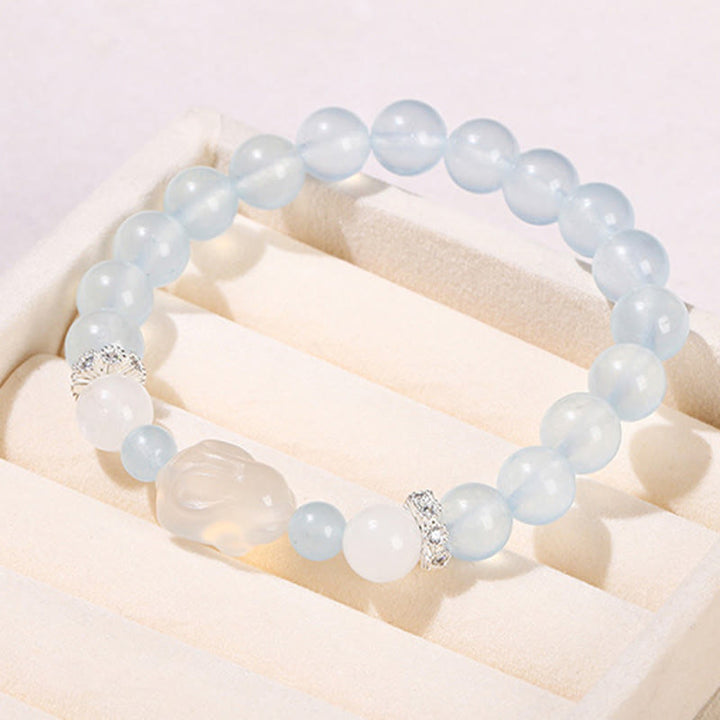 Buddha Stones Blue Chalcedon White Agate Rabbit Emotional Balance