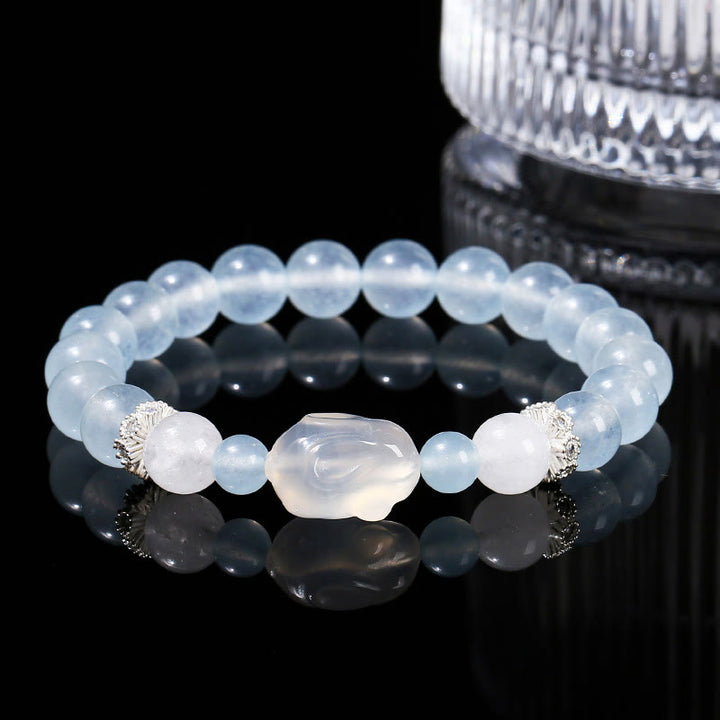 Buddha Stones Blue Chalcedon White Agate Rabbit Emotional Balance