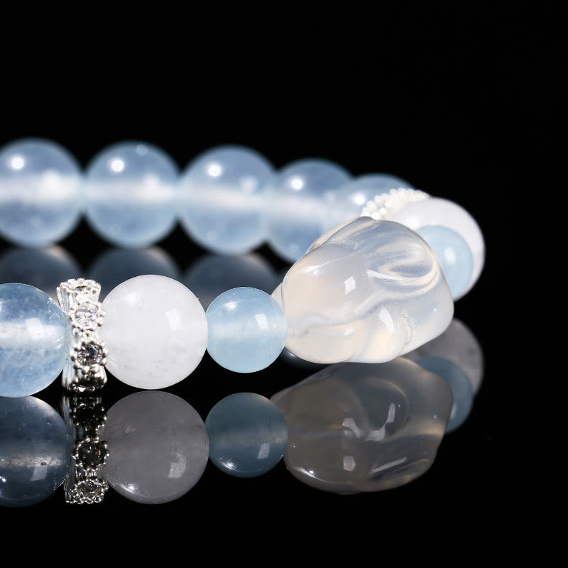 Buddha Stones Blue Chalcedon White Agate Rabbit Emotional Balance
