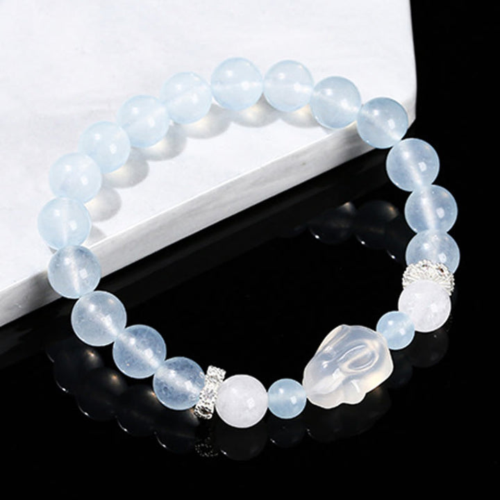Buddha Stones Blue Chalcedon White Agate Rabbit Emotional Balance