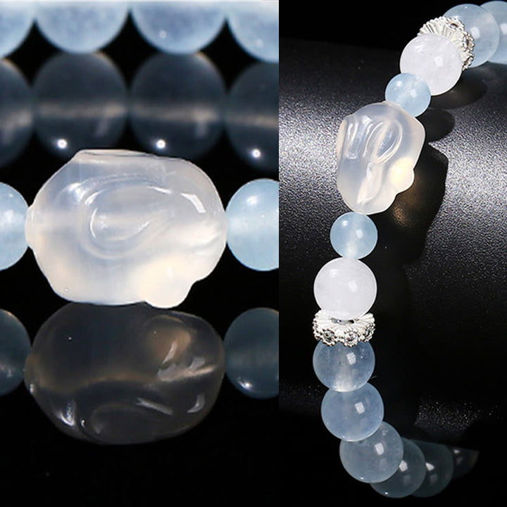 Buddha Stones Blue Chalcedon White Agate Rabbit Emotional Balance
