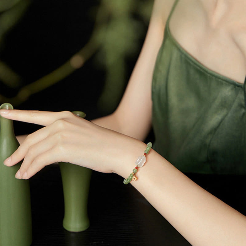 Buddha Stones Naturalny Hetian Jade Agat Królik Miedź Moneta Bransoletka Szczęścia