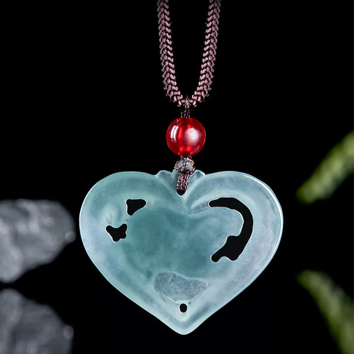 Buddha Stones Naturalny Jade Love Heart Rabbit Szczęście Naszyjnik Wisiorek