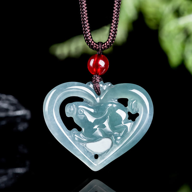Buddha Stones Naturalny Jade Love Heart Rabbit Szczęście Naszyjnik Wisiorek