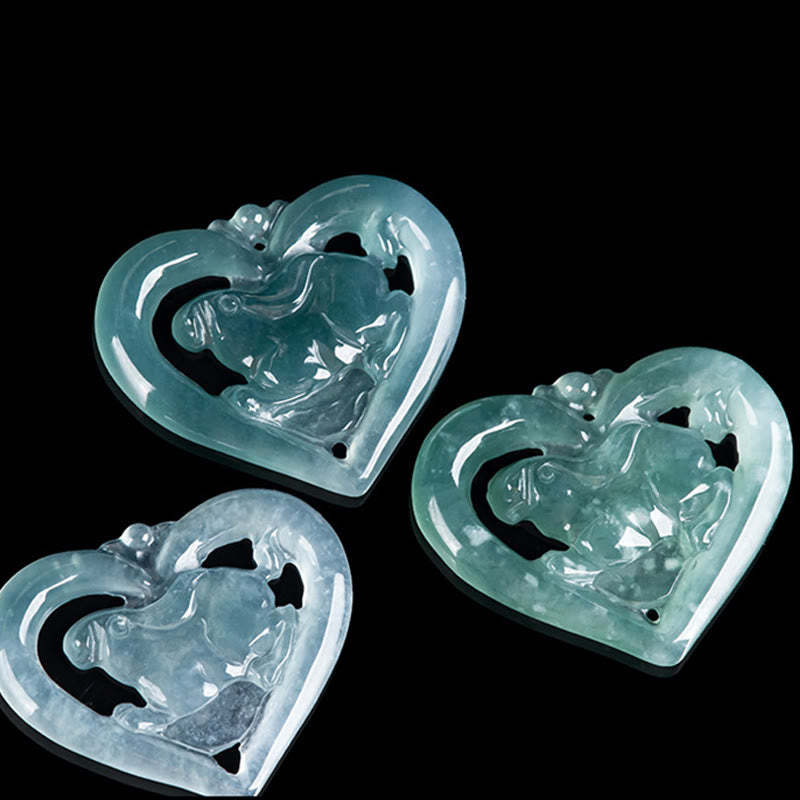 Buddha Stones Naturalny Jade Love Heart Rabbit Szczęście Naszyjnik Wisiorek