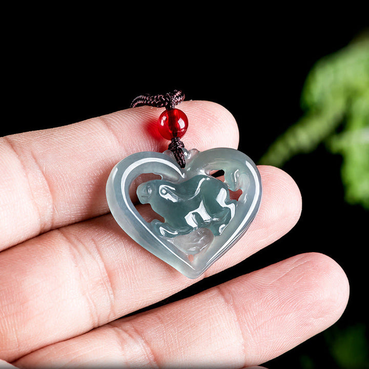 Buddha Stones Naturalny Jade Love Heart Rabbit Szczęście Naszyjnik Wisiorek