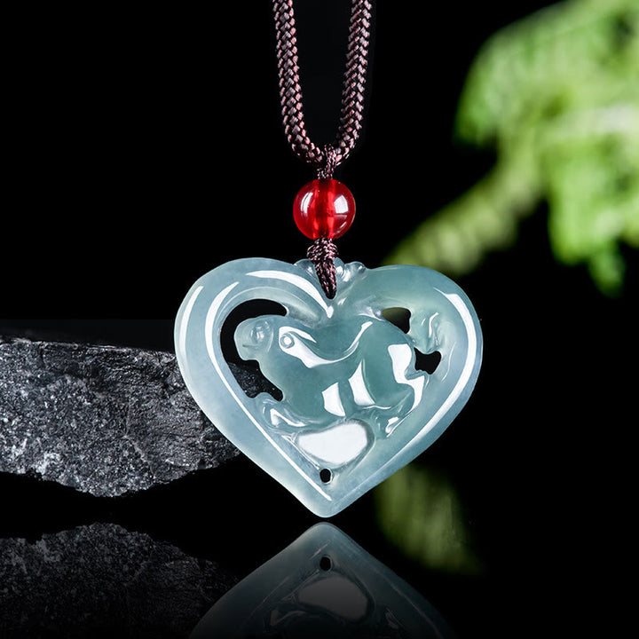 Buddha Stones Naturalny Jade Love Heart Rabbit Szczęście Naszyjnik Wisiorek