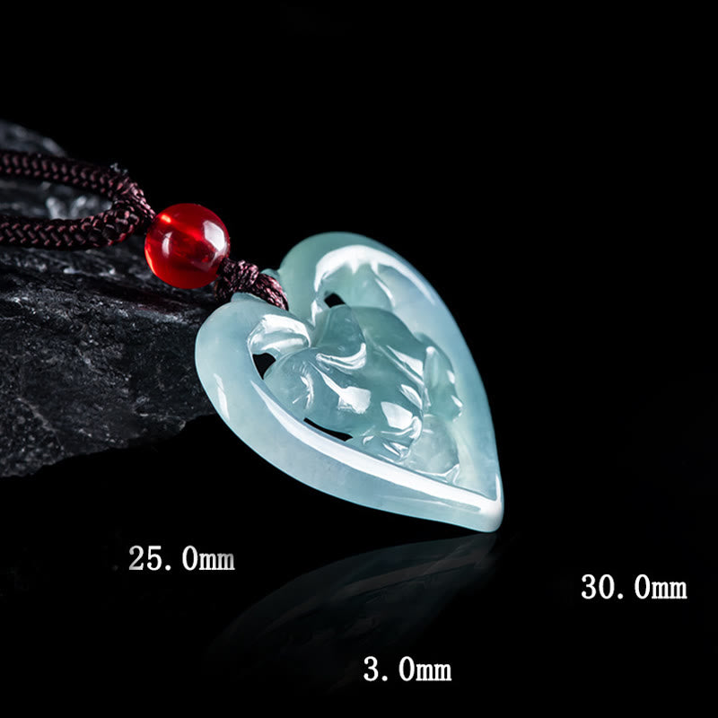 Buddha Stones Naturalny Jade Love Heart Rabbit Szczęście Naszyjnik Wisiorek