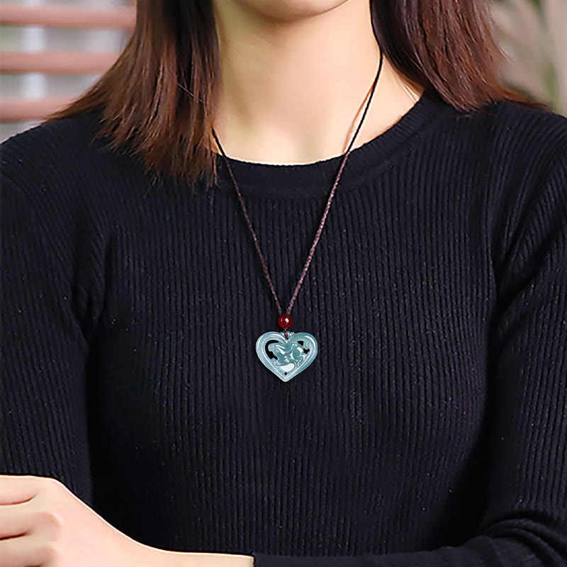 Buddha Stones Naturalny Jade Love Heart Rabbit Szczęście Naszyjnik Wisiorek