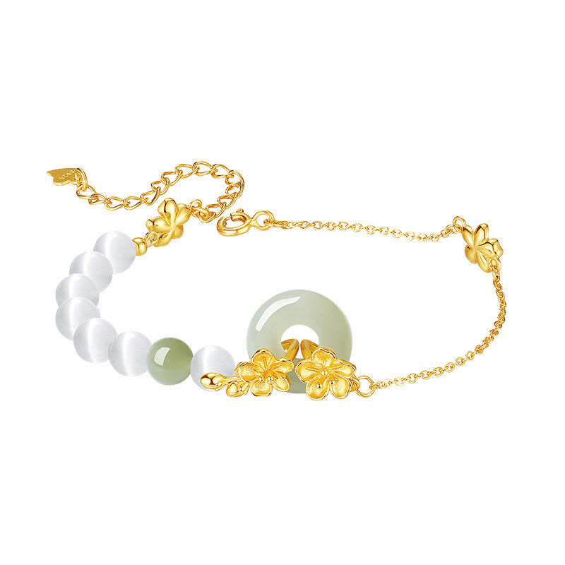 Buddha Stones 999 Srebro Sterling Naturalny Hetian Jade Peace Buckle Bransoletka Peach Blossom Luck - image 5