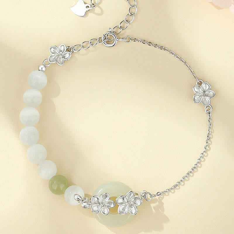 Buddha Stones 999 Srebro Sterling Naturalny Hetian Jade Peace Buckle Bransoletka Peach Blossom Luck - image 12