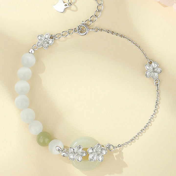 Buddha Stones 999 Srebro Sterling Naturalny Hetian Jade Peace Buckle Bransoletka Peach Blossom Luck - image 12