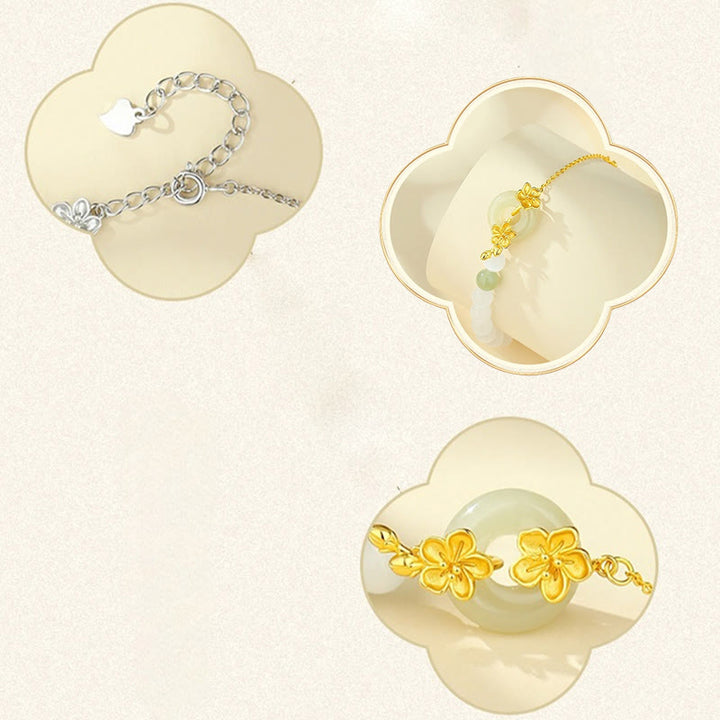 Buddha Stones 999 Srebro Sterling Naturalny Hetian Jade Peace Buckle Bransoletka Peach Blossom Luck - image 15