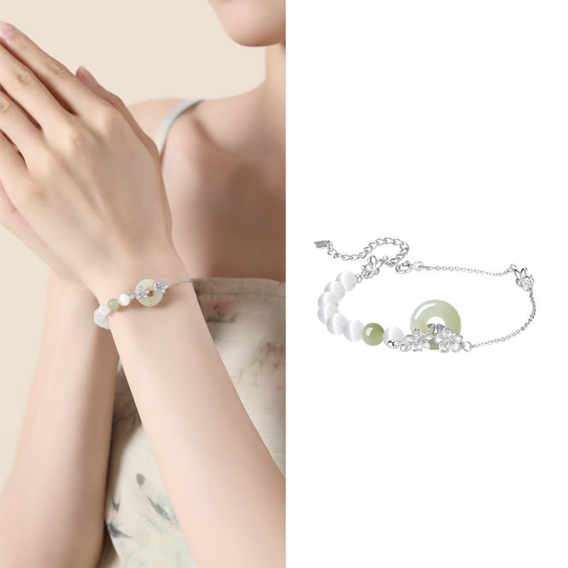 Buddha Stones 999 Srebro Sterling Naturalny Hetian Jade Peace Buckle Bransoletka Peach Blossom Luck - image 14