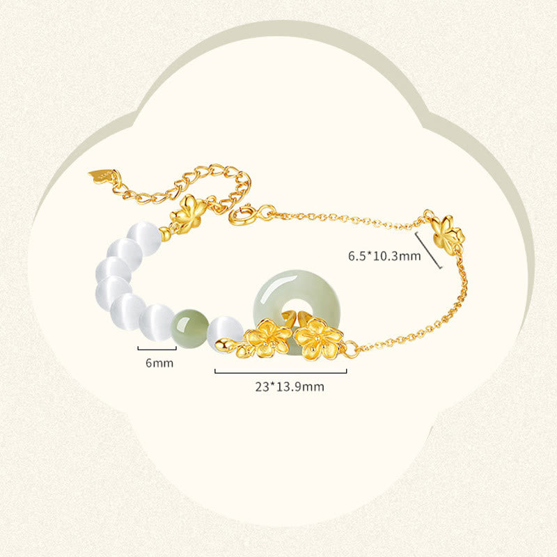 Buddha Stones 999 Srebro Sterling Naturalny Hetian Jade Peace Buckle Bransoletka Peach Blossom Luck - image 6