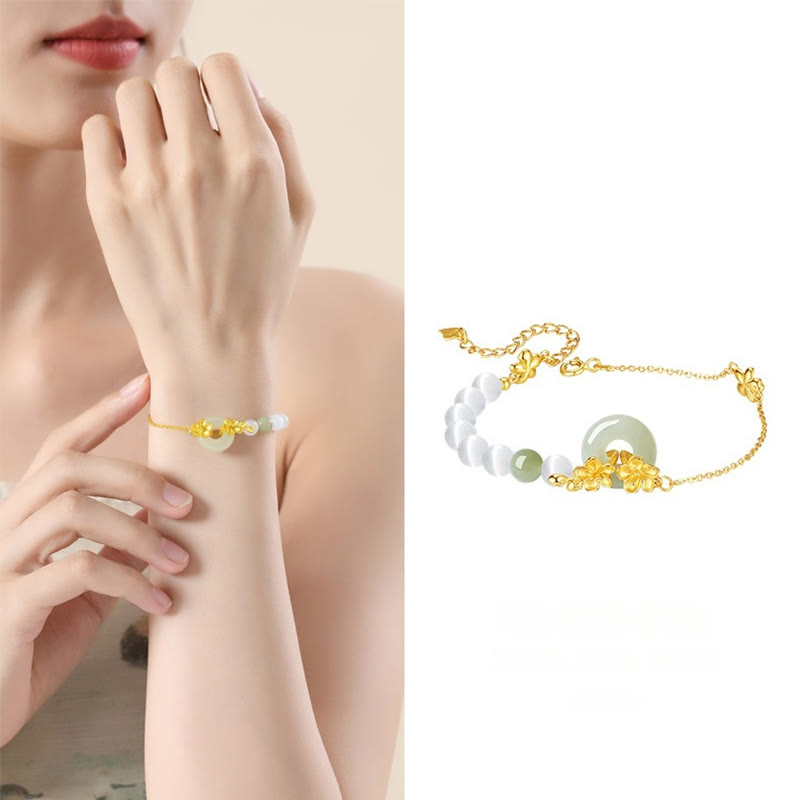 Buddha Stones 999 Srebro Sterling Naturalny Hetian Jade Peace Buckle Bransoletka Peach Blossom Luck - image 4