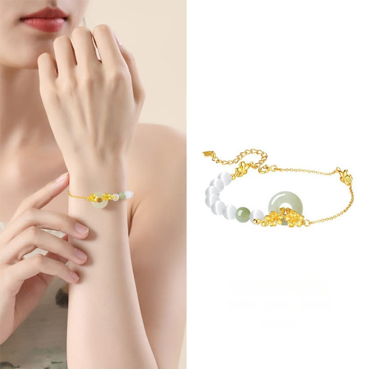 Buddha Stones 999 Srebro Sterling Naturalny Hetian Jade Peace Buckle Bransoletka Peach Blossom Luck - image 4