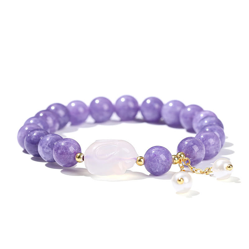 Buddha Stones Naturalny Fioletowy Akwamaryn Chalcedon Królik Uzdrawiająca Bransoletka Koralikowa