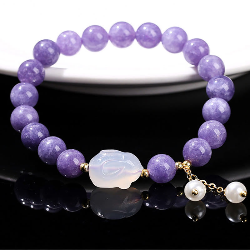 Buddha Stones Naturalny Fioletowy Akwamaryn Chalcedon Królik Uzdrawiająca Bransoletka Koralikowa