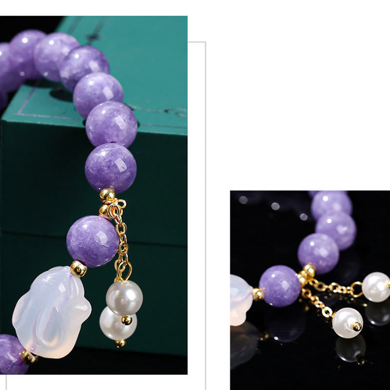 Buddha Stones Naturalny Fioletowy Akwamaryn Chalcedon Królik Uzdrawiająca Bransoletka Koralikowa