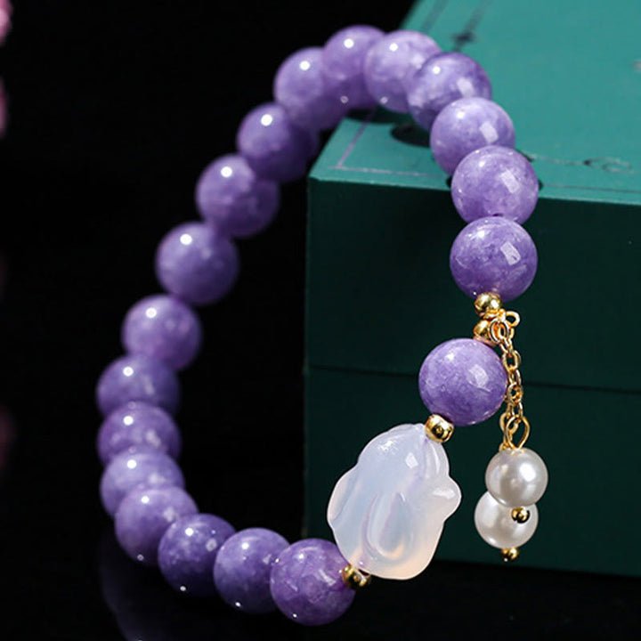 Buddha Stones Naturalny Fioletowy Akwamaryn Chalcedon Królik Uzdrawiająca Bransoletka Koralikowa