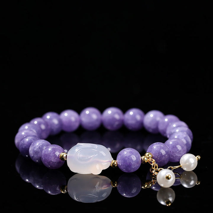 Buddha Stones Naturalny Fioletowy Akwamaryn Chalcedon Królik Uzdrawiająca Bransoletka Koralikowa